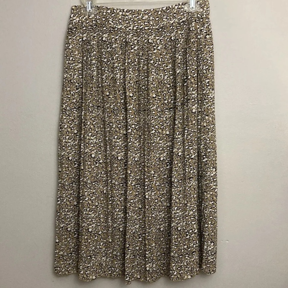 4-15 CREW Size 2 Pleated Midi Skirt Animal Cheetah Print Brown Beige